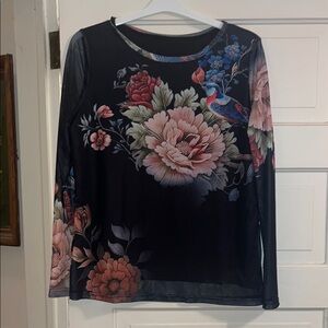 Floral Black Mesh Top